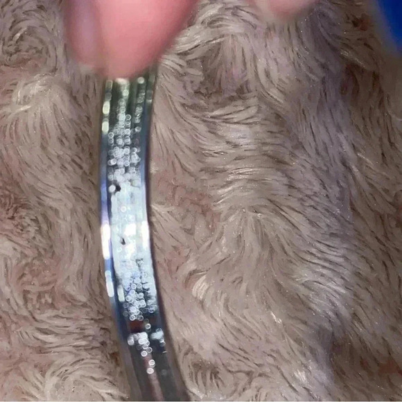 Sequin blue and sliver tone with faux crystal accents hinged bangle bracelet - Picture 9 of 10